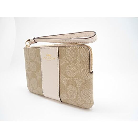 NWT Coach Signature PVC Leather Corner Zip Wristlet, Light Khaki, Chalk - Picture 2 of 4